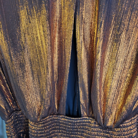 Retrofete melody metallic ruffle puff sleeves.  front cut out mini length size L - Picture 7 of 10